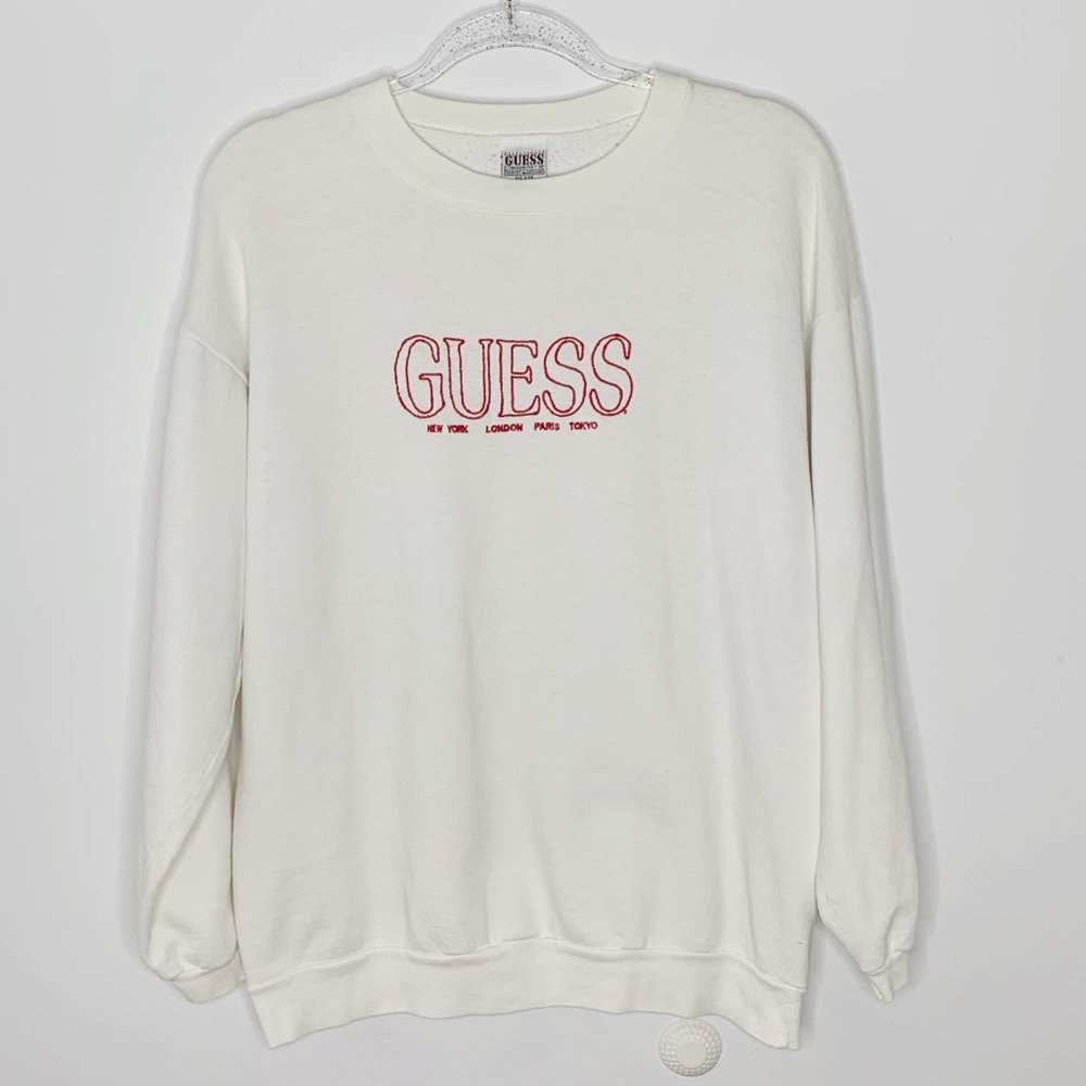 Vintage 90s GUESS white embroidered unisex crewneck sweatshirt One size